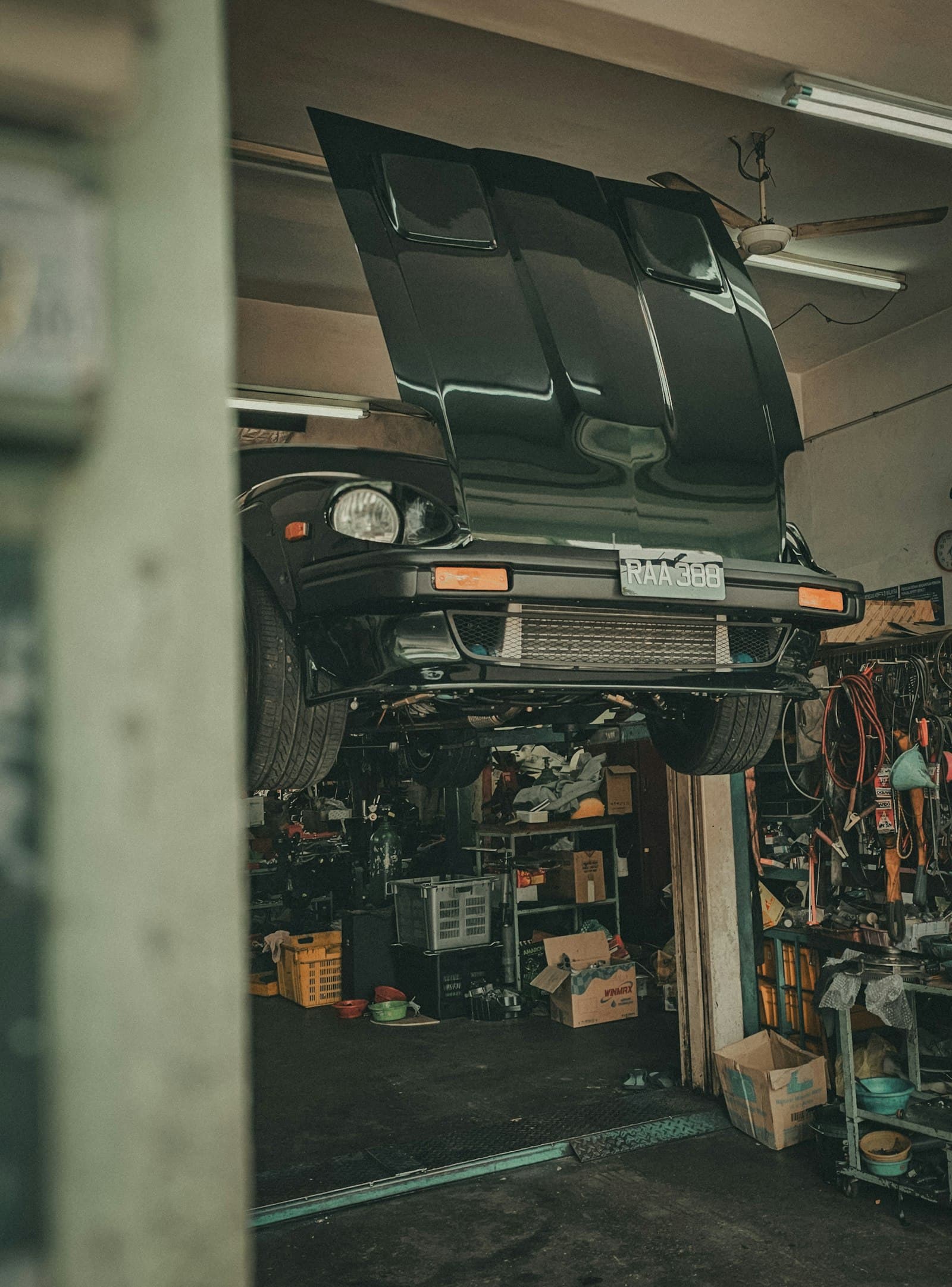 Vehicle on lift for service